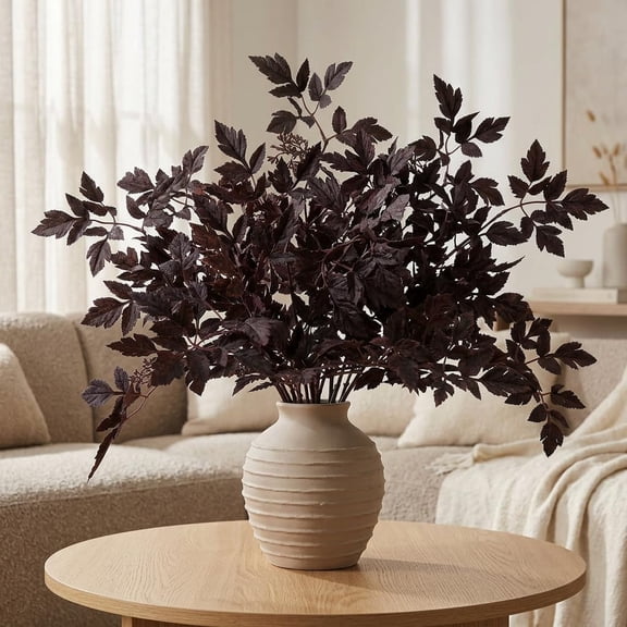 6 Pack Artificial Plum Cimicifuga Leaf Sprays, 24" Faux Ramosa Branches for Vase, Fall Floral Stems for Table Centerpiece, Farmhouse, Wedding, or Mantel Decor