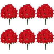 6 Pack Artificial Poinsettia Bushes, Red 7 Stems Velvet Poinsettia Floral, Christmas Artificial Poinsettia Flowers for Indoor Outdoor Christmas Xmas Tree Ornament Home Porch Decorations