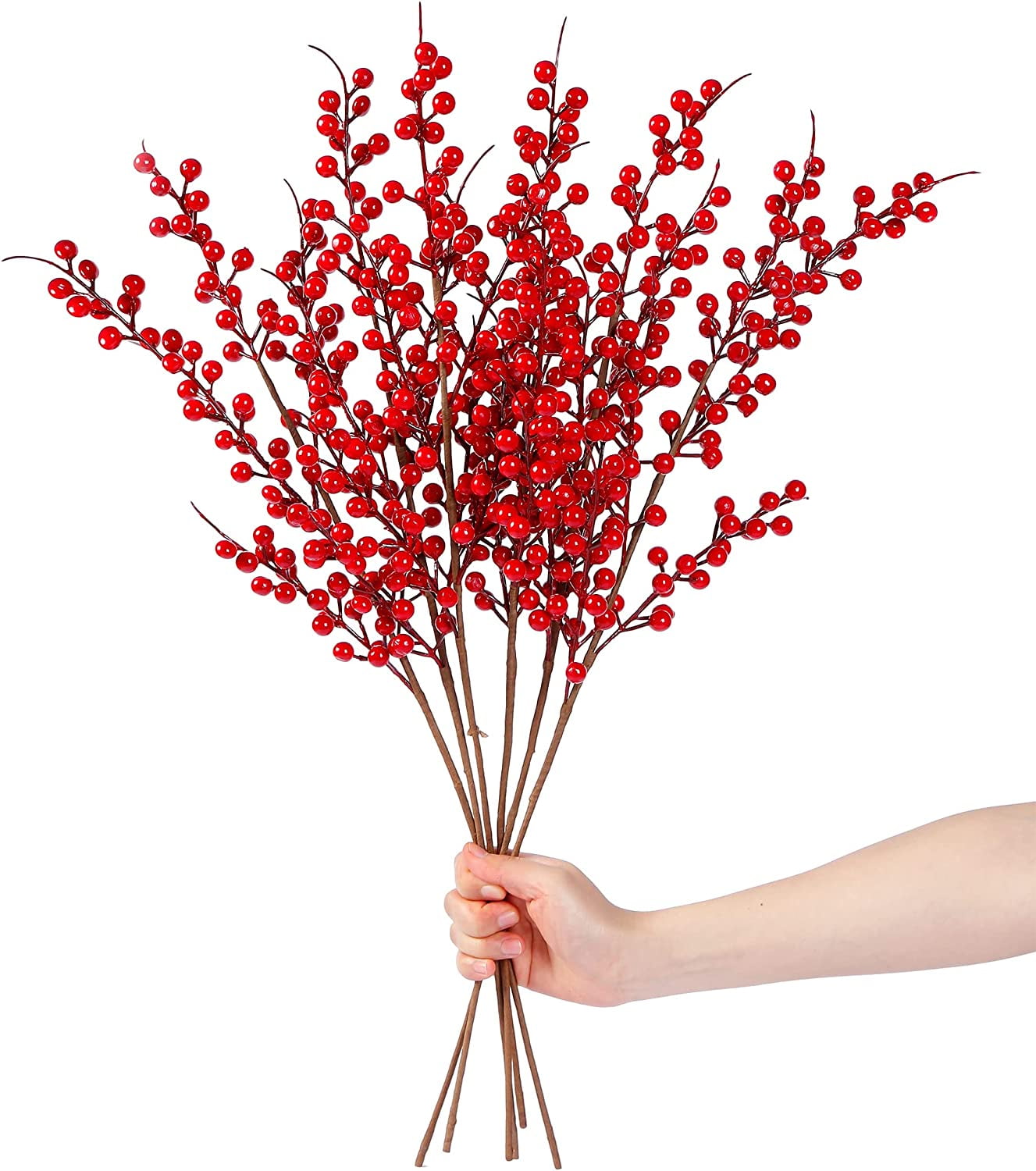 6 Pack Artificial Red Berry Stems Christmas Red Berries Holly Berry