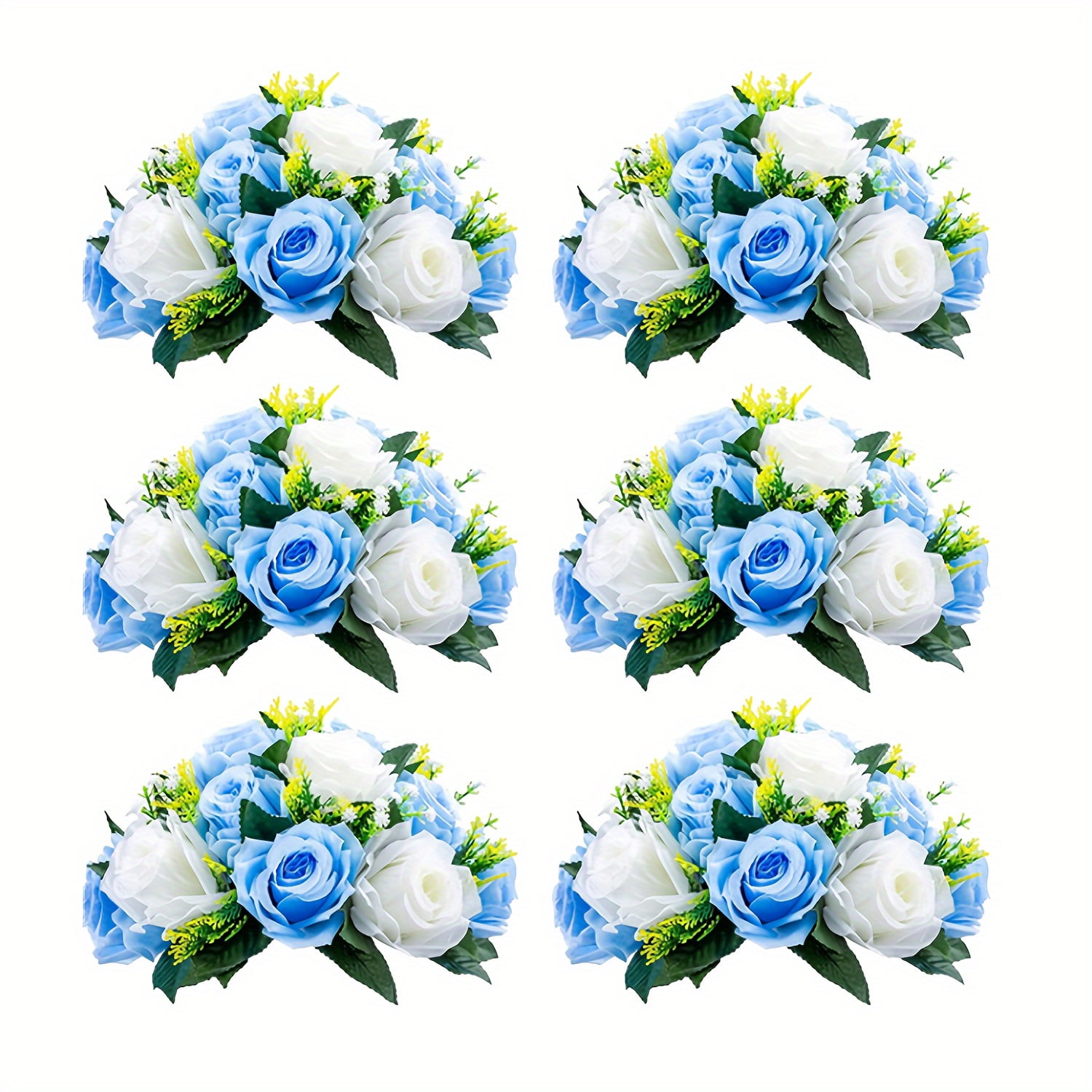 6 Pack Artificial Rose Flower Ball Bouquets with Base, Fake Floral ...