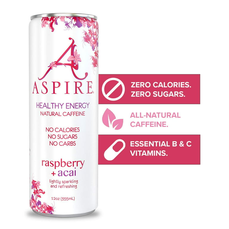6 Pack)Aspire Healthy Energy - Sparkling Raspberry Acai, 4/12 oz