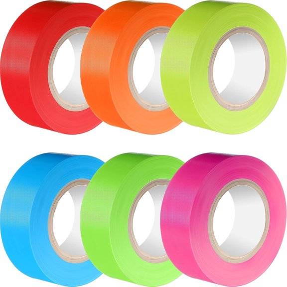 6 Pack Assorted Colors Flagging Marking Tape 1''x 600 ft Non Adhesive Plastic Ribbon Neon Marking Roll Survey Tapes for Tree, Hunting Trail, Boundaries, Hazardous Areas. Home and Workplace Use