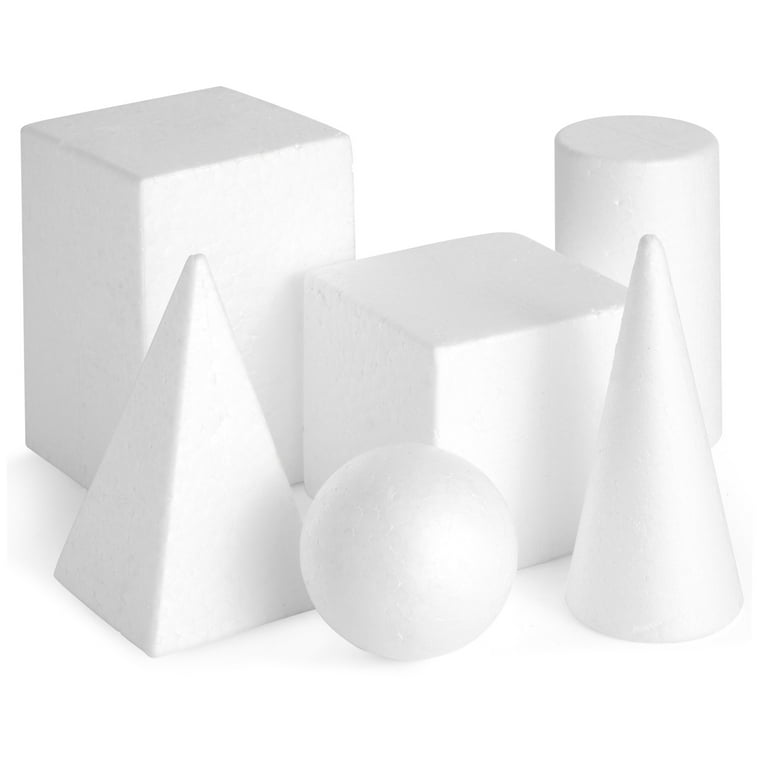 6-Pack Assorted Foam Geometric Shapes, Sizes Ranging From 2.5 to 5.9 in for  Arts and Crafts Projects, DIY, Modeling, Home Decor, School Projects