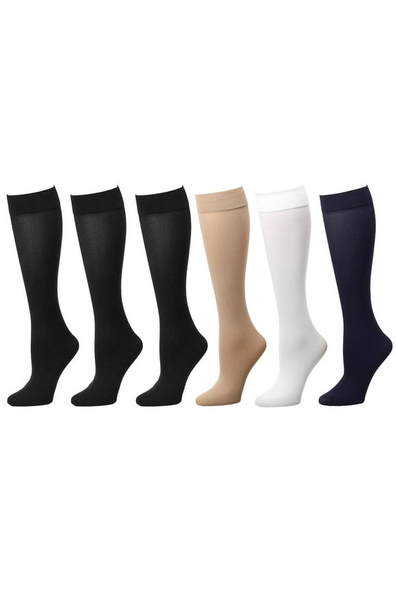 6-Pack Assoted Color Women Trouser Socks with Comfort Band Stretchy Spandex Opaque Knee High