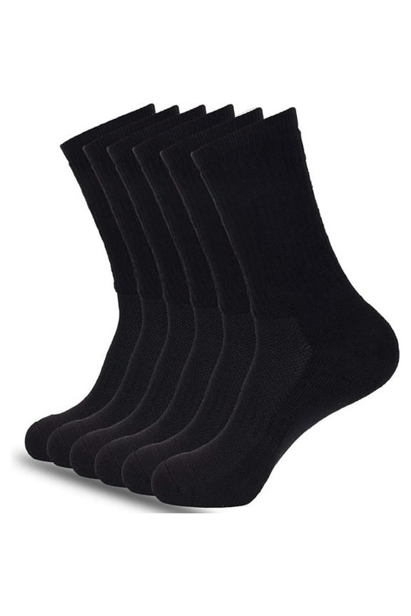 6 Pack Athletic Performance Crew Socks For Men and Women - Soft Cotton Blend with Moisture Wicking, Arch Support