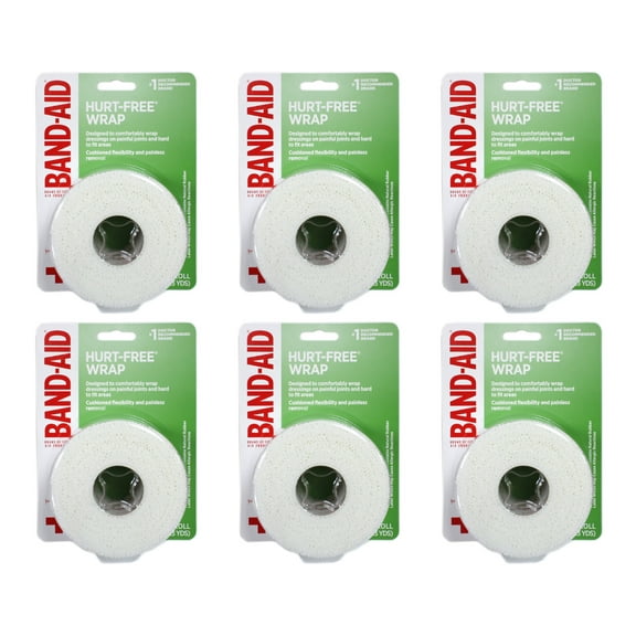 6 Pack - BAND-AID First Aid Hurt-Free Wrap, Medium 2 inch X 2.3 Yards Each