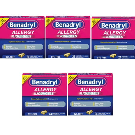 6 Pack BENADRYL ALLERGY LIQUI-GELS DYE-FREE 25MG 24 LIQUI GELS