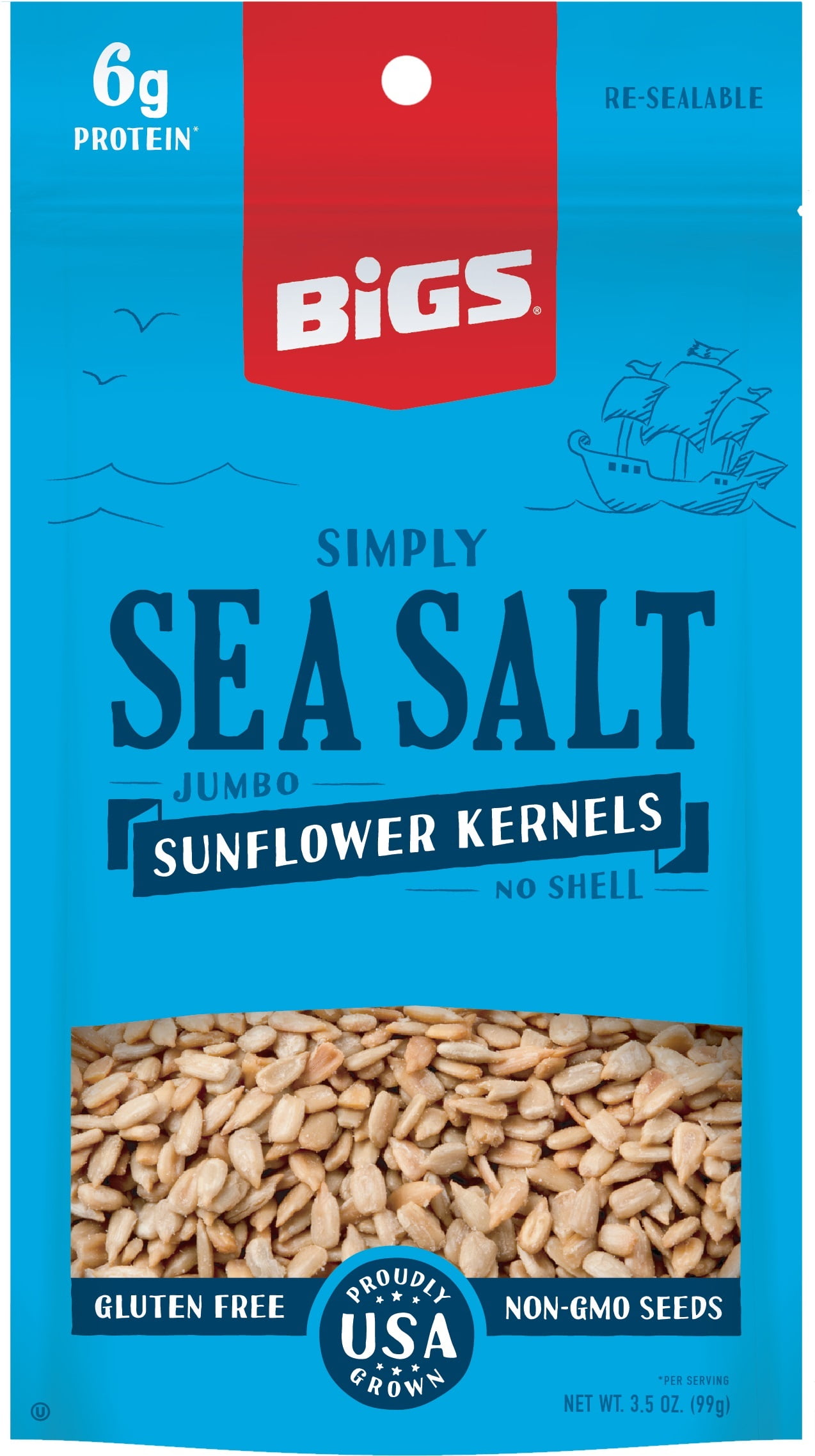 (6 Pack) BIGS Simply GlutenFree Sea Salt Sunflower Kernels, 3.5 Oz Pouch