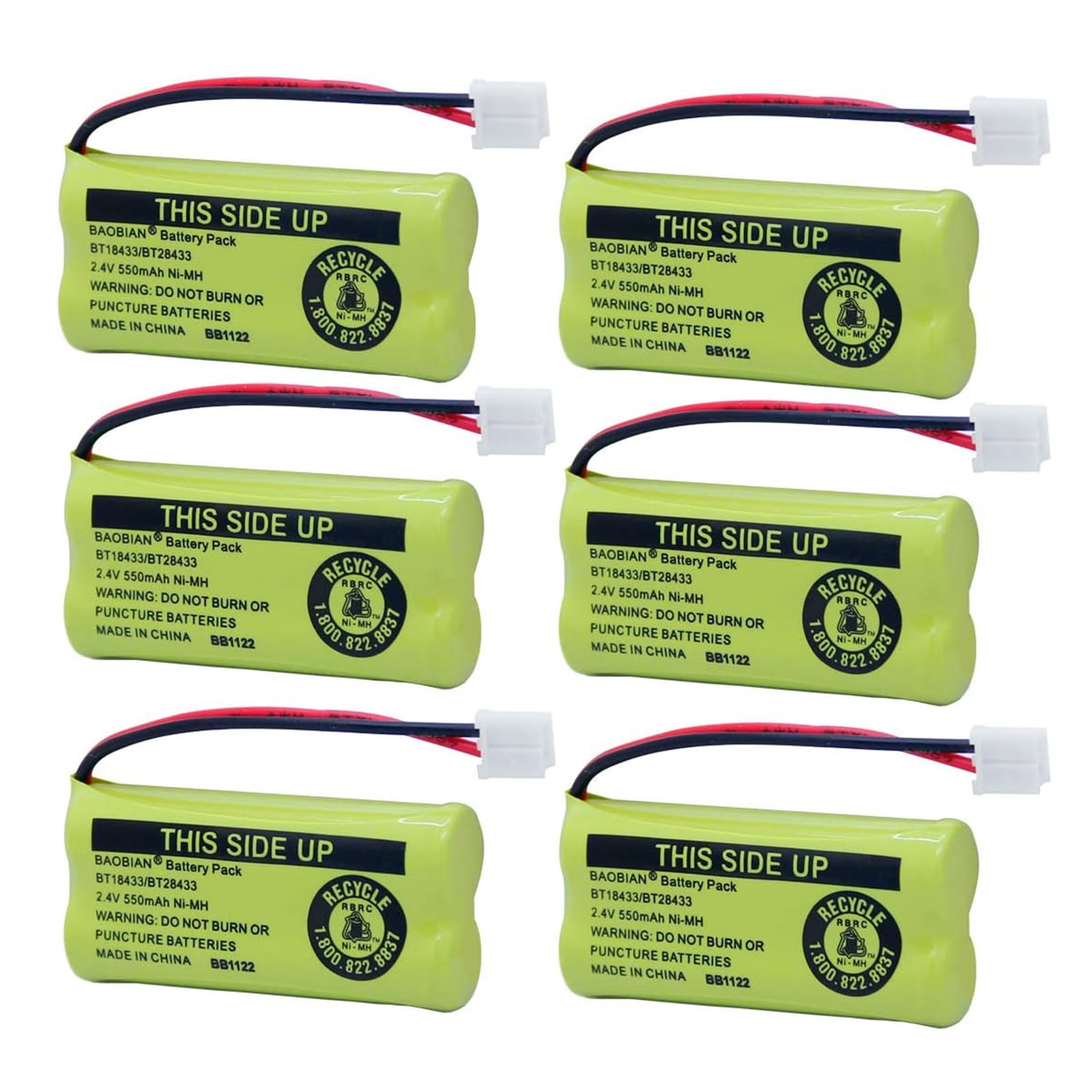 6Pack BT18433 / BT28433 Battery Replacement for AT&T BT6010 BT8000 BT8001 BT8300 BT18433