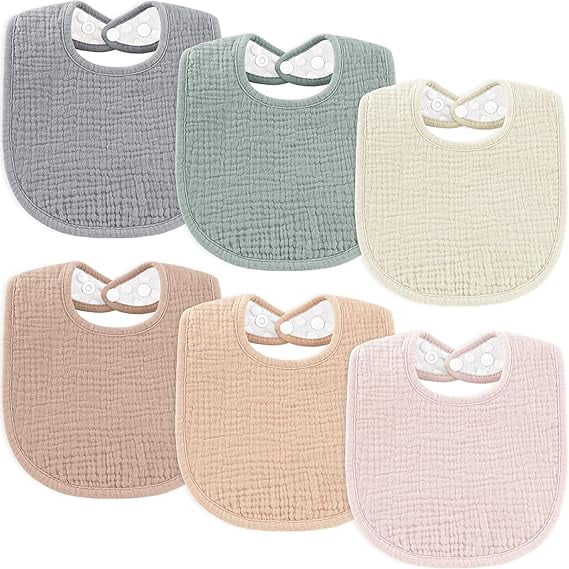 6 Pack Baby Bibs Cotton Drool Bibs, Soft Adjustable Baby Drooling Bibs for Infant Toddler, Unisex for Baby Boys and Girls