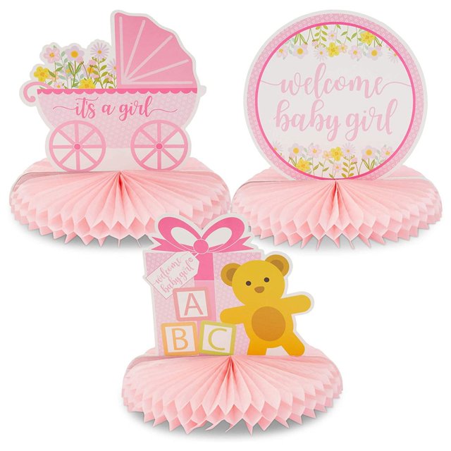 6 Pack Baby Shower Table Decorations for Girl 3 Designs