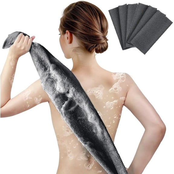6 Pack Back Scrubber Washable Exfoliating Shower Towel, Long Japanese Washcloth Body Scrubber, Korean Cloth Men Women, Deep Clean Luffa Alternative Net Sponge Bathing Skin Care(Black-6pcs)