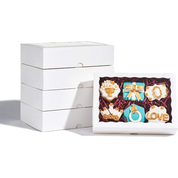 6 Pack Bakery Boxes with Window 7 x 4.3 x 1.6 Inch, Cookie Boxes Treat Box for Chocolate Covered Strawberries, Mini Cake, Macaron, Dessert, Pastry or Muffins