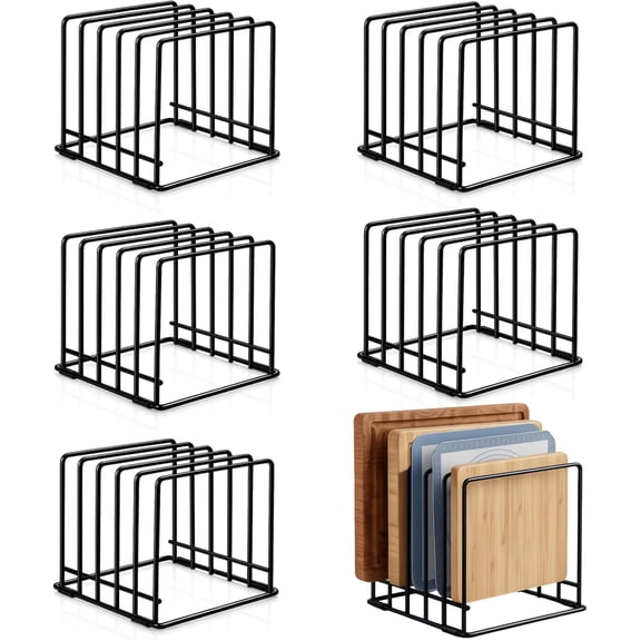 6 Pack Baking Sheet Organizer Rack Kitchen Cabinet Organizer 5 Slot Heavy-duty Metal Cookie Sheet for Cutting Board Storage Plate Bakeware Holder Tray Rack for Cabinets Countertop