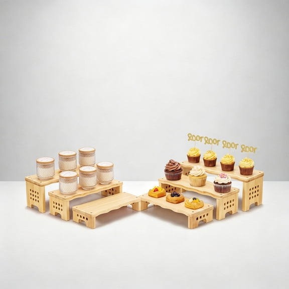 6 Pack Bamboo Cupcake Stands and Tiered Risers Display Stands for Vendor Events, Rustic Dessert Table Display Set, Buffet Food Risers for Parties, Craft Show Booth Must Haves, Kitchen Spice Rack