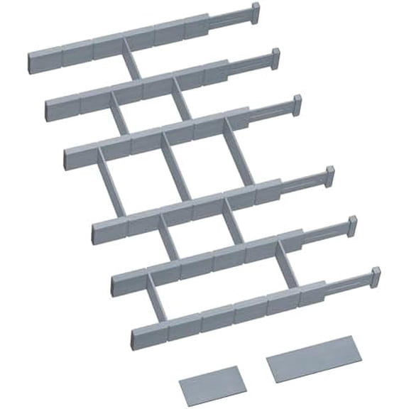 6 Pack Bamboo Drawer Dividers with 12 Inserts, Expandable Adjustable Clothes Drawer Organizers and Storage from 17" to 22" for Kitchen, Bedroom, Dresser, Cosmetics (Gray)