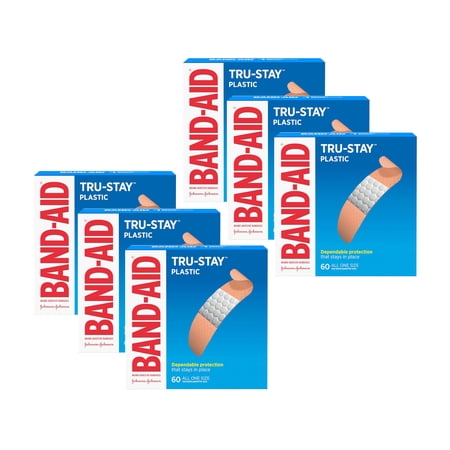 Band-Aid Adhesive Bandages Plastic All One Size, 60 Sterile Bandages, 6-Pack