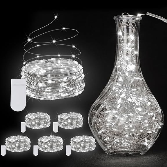 6-Pack Battery Operated Fairy Lights, 7ft 20 LED Waterproof Silver Wire Firefly Lights, Pure White for Wedding, Table Centerpiece, Mason Jar Craft and Party Decor