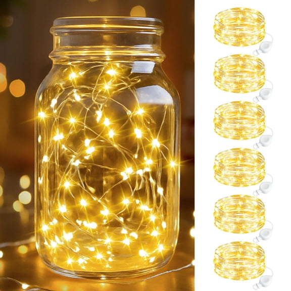 6 Pack Battery Operated Fairy Lights 7ft 20LED, Waterproof Mini String Lights Bulk for Mason Jars Wedding Centerpieces DIY Christmas Crafts, Yellow