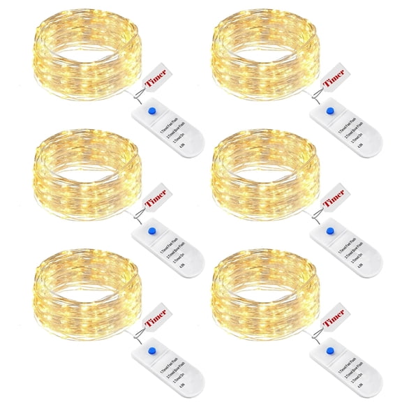 6 Pack Battery Operated Fairy Lights 7ft 20LED, Waterproof Mini String Lights Bulk for Mason Jars Wedding Centerpieces DIY Christmas Crafts, Yellow