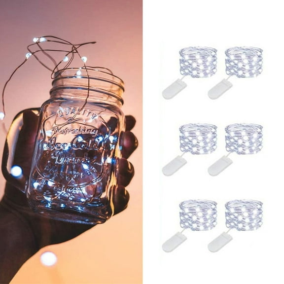 6 Pack Battery Operated LED Fairy Lights, 20 LED 2M Warm White Firefly Lights, Mason Jar Lights, Mini Waterproof LED Lights for Mason Jar Party Crafts Wedding Decoration