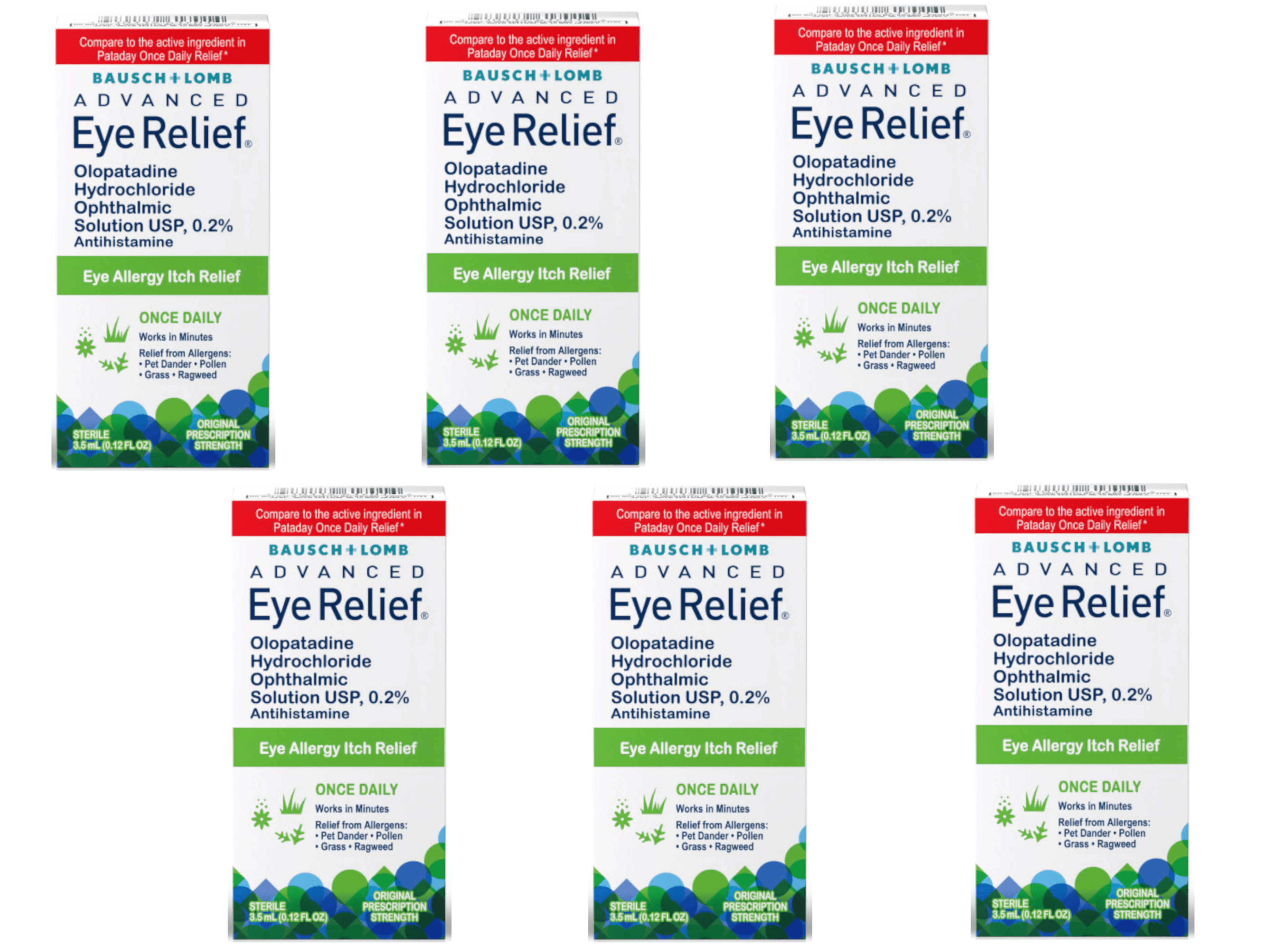 6 Pack - Bausch + Lomb Advanced Eye Relief 0.2% Olopatadine Antihistamine Eye Drops, 0.12 fl oz, 16-Hour Allergy Relief, Once-Daily Prescription-Strength Eye Drops for Itchy Eyes