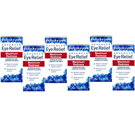 6 Pack - Advanced Eye Relief Maximum Redness, Redness Reliever Lubricant Eye Drops from Bausch & Lomb, for Dry Eyes & Redness Relief, 0.5 Fl Oz (15 mL)