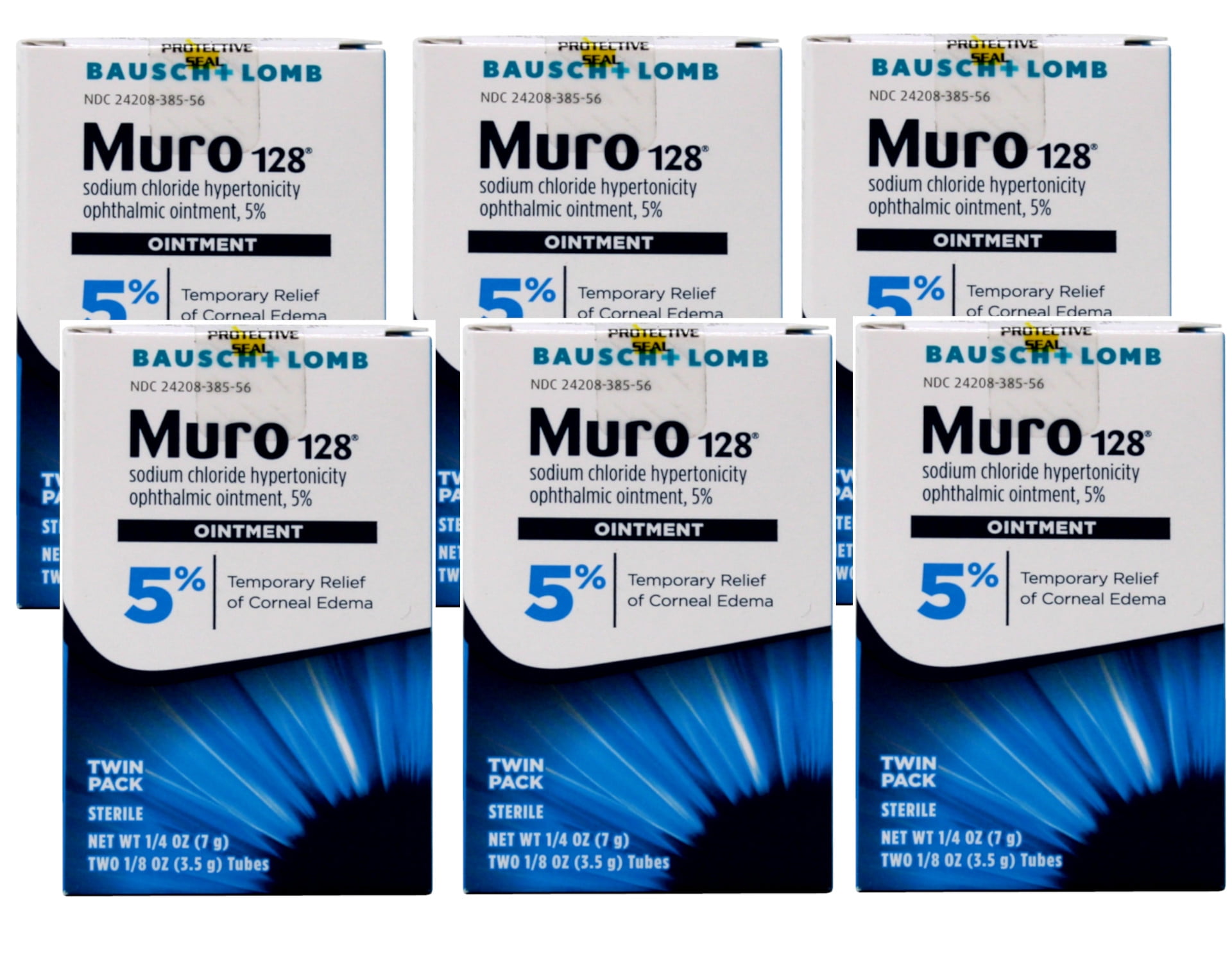 6 Pack - Bausch & Lomb Muro 128 Sodium Chloride Ointment 5% Twin Pack 1/8 Oz Each