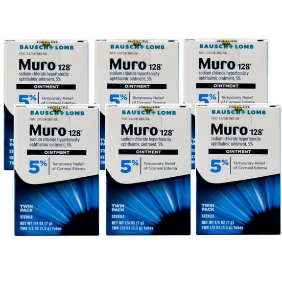 6 Pack - Bausch & Lomb Muro 128 Sodium Chloride Ointment 5% Twin Pack 1/8 Oz Each