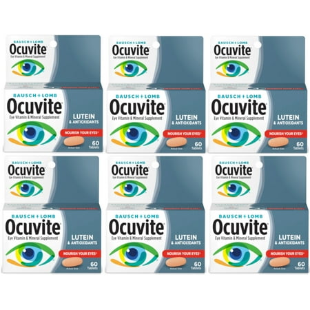 6 Pack Bausch & Lomb Ocuvite Eye Vitamin & Mineral Supplement with Lutein 60 Ea