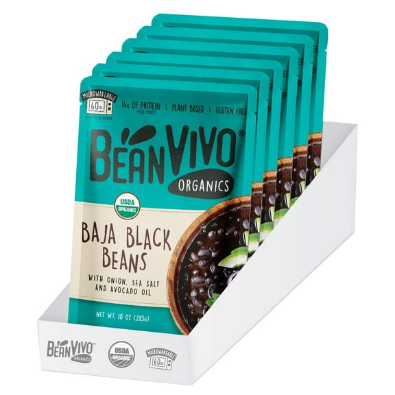 (6 Pack) Bean Vivo Organics, Baja Black Beans, 10 oz Pouch