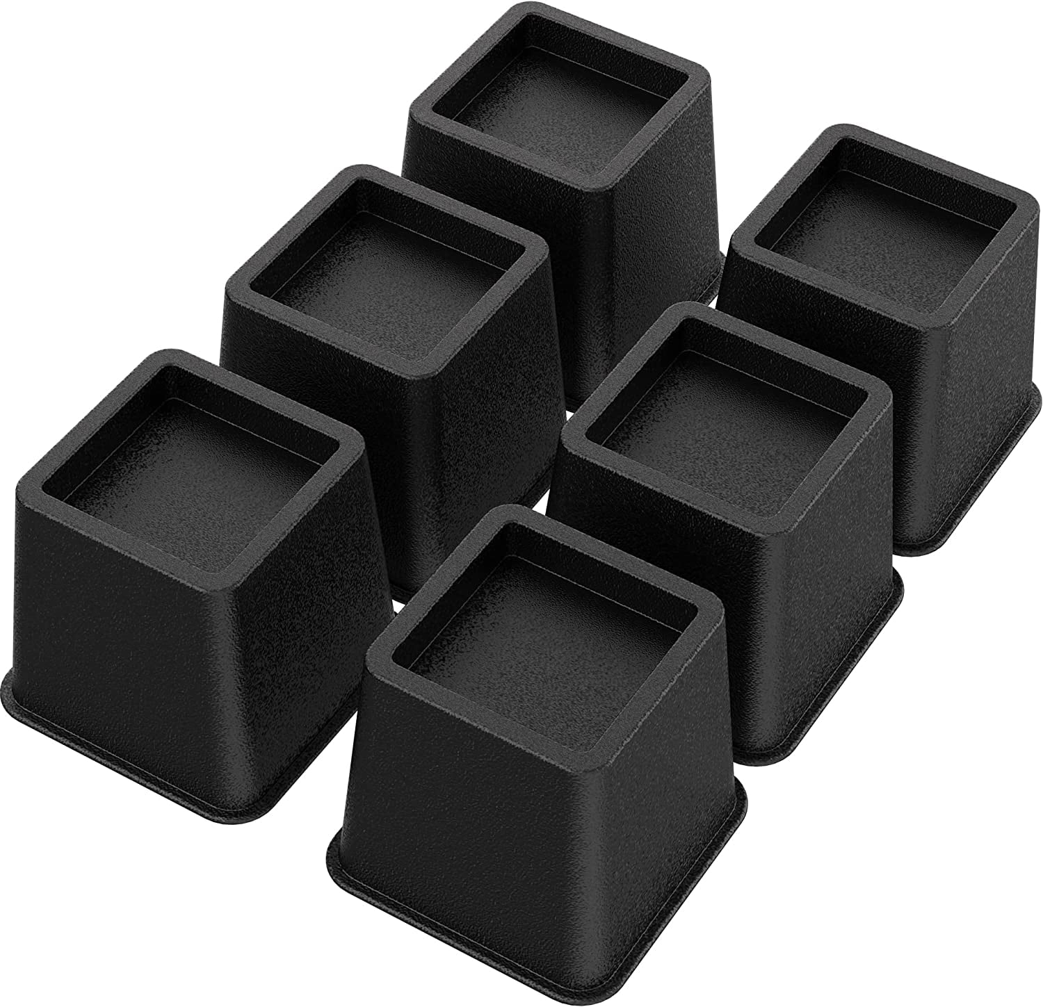 Black Heavy Duty 3-Inch Stackable Bed and Furniture Risers, Set of 6