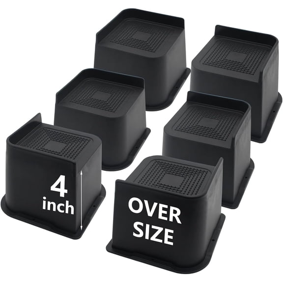 6 Pack Bed Risers 4 inch Heavy Duty, Oversized Furniture Risers | Black Bed Lifts Risers for Table, Sofa, Chair, Couch, Desk, Bed Frame Risers Supports Up to 6,500 Lbs
