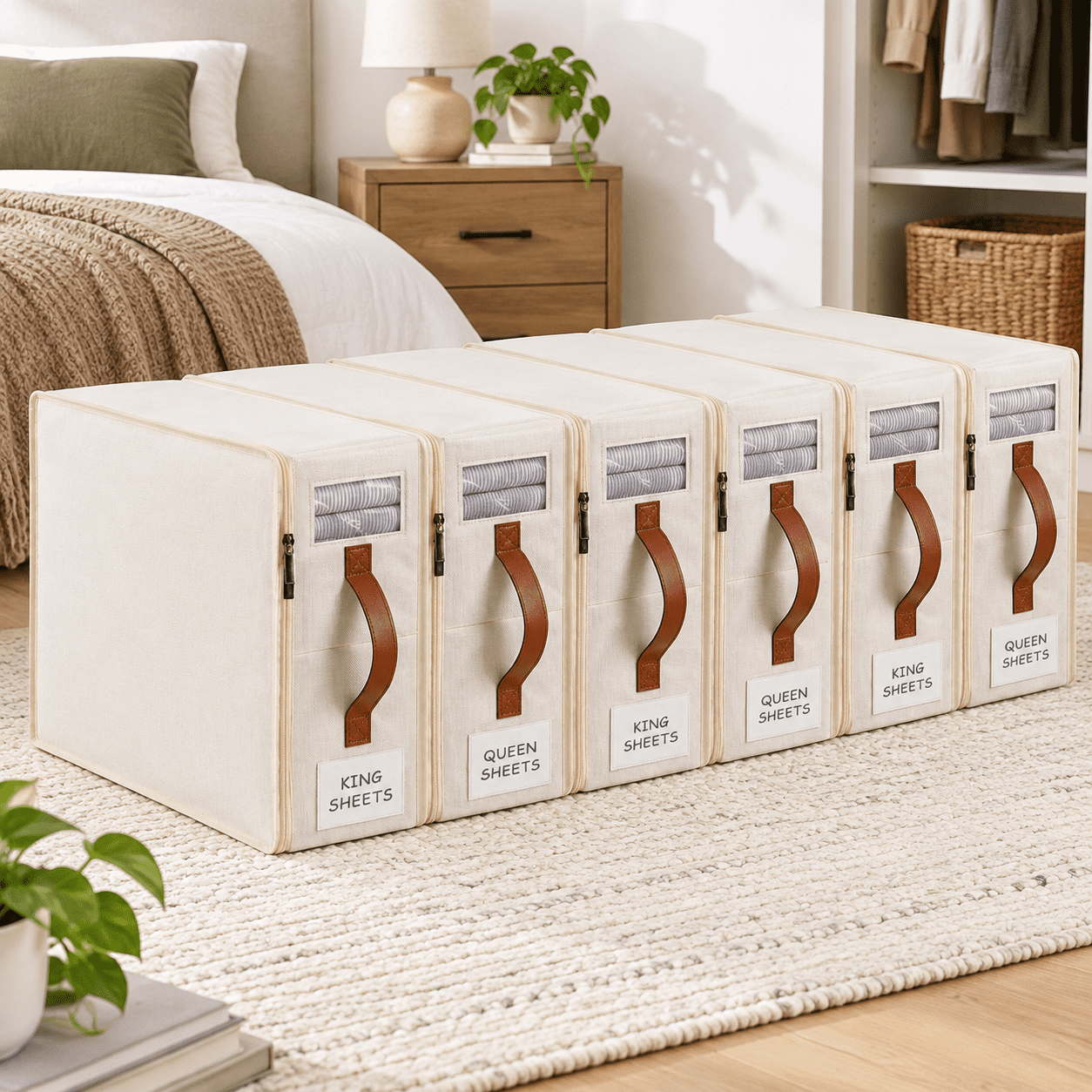 6 Pack Bed Sheet Organizers And Stor Bedding Box With Zipper Label ...