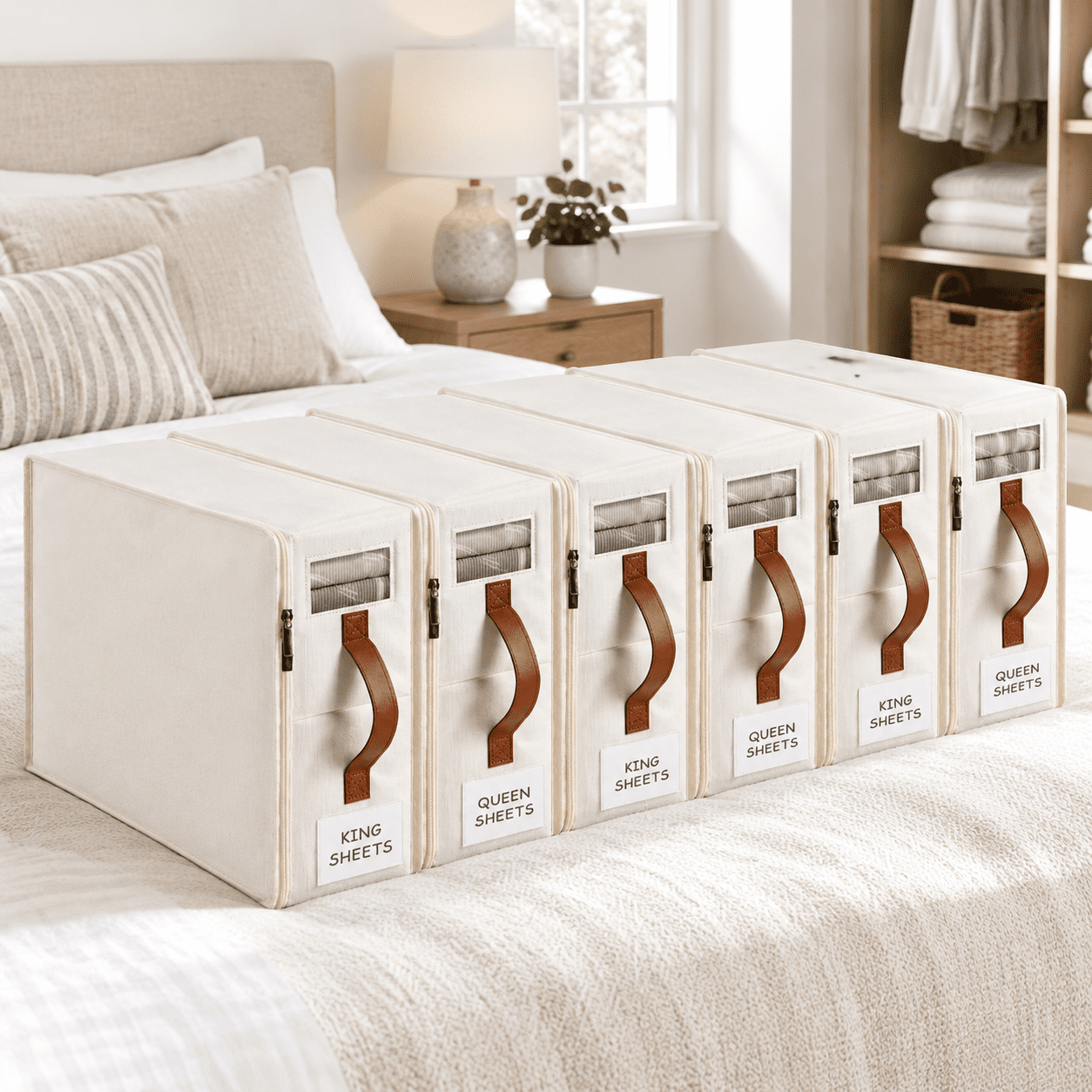 6 Pack Bed Sheet Organizers And Stor Bedding Box With Zipper Label ...