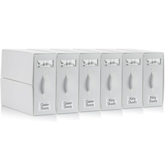 6 Pack Bed Sheet Organizers, Foldable Linen Closet Organizers and Storage, Sheets Set Folder Keeper with Window, Queen/King Size, Off-White