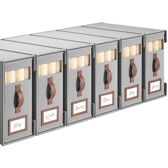 6 Pack Bed Sheet Organizers And Storage(Cal King Size) With Leather Handles,Foldable Linen Closet Organizer With Clear Window,Bedding Storage Box For Blanket,Sheets,Duvet Cover-Gray