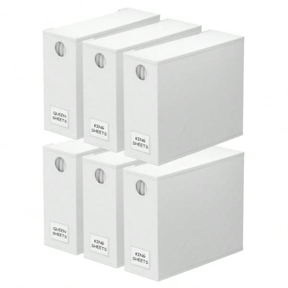 6 Pack Bed Sheet Organizers and Storage Foldable Sheet Organizer for Linen Closet Sheets Set Folder Keeper with Window XL Queen King Size Bedding Container (White 6 Pack)