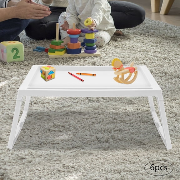 6 Pack Bed Tray Table with Folding Legs and Media Slot Breakfast Tray for Eating Portable Serving Tray for TV Table Laptop Snack(White)