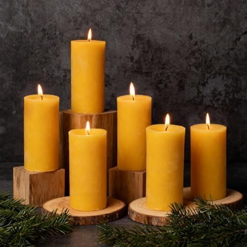 6-Pack Beeswax Pillar Candles, Seasonal Celebration Candles, 2x4in 100% Pure Organic, Total 120H Long Burning, Unscented Dripless Smokeless for Home, Prayer, Parties$$Home Decor, Kitchen, & Other