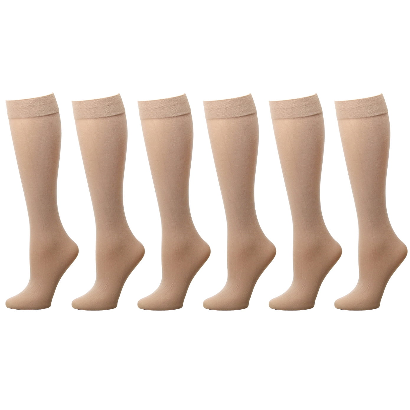 6Pack Beige Women Trouser Socks with Comfort Band Stretchy Spandex