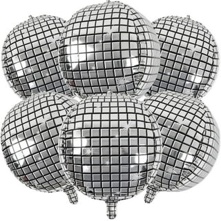  KatchOn, Silver Disco Ball Balloons - 22 Inch, Pack of 6, Iridescent Balloons, Silver Balloons for Iridescent Party Decorations