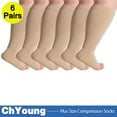 thumbnail image 1 of (6 Pack) Big and Tall Compression Socks for Women and Men 20-30mmHg Open Toe Wide Calf - Plus Size Compression Support Hose Wide Calf for Swelling Pain Recovery Nursing Beige, 6X-Large,ChYoung, 1 of 12