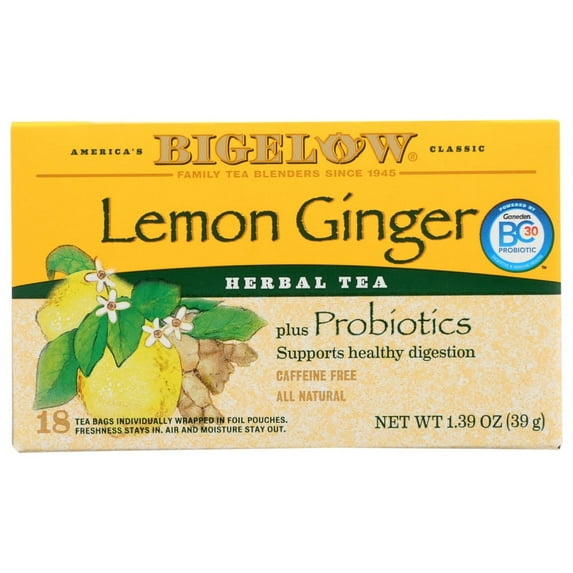 (6 Pack)Bigelow Herbal Tea, Lemon Ginger Plus Probiotics, 18 ct.