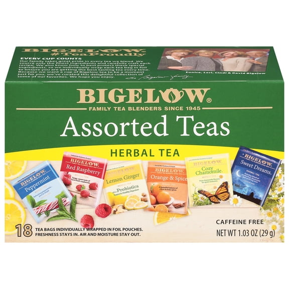 (6 pack) Bigelow, Assorted Herbal Caffeine Free Tea Bags, 18 Count
