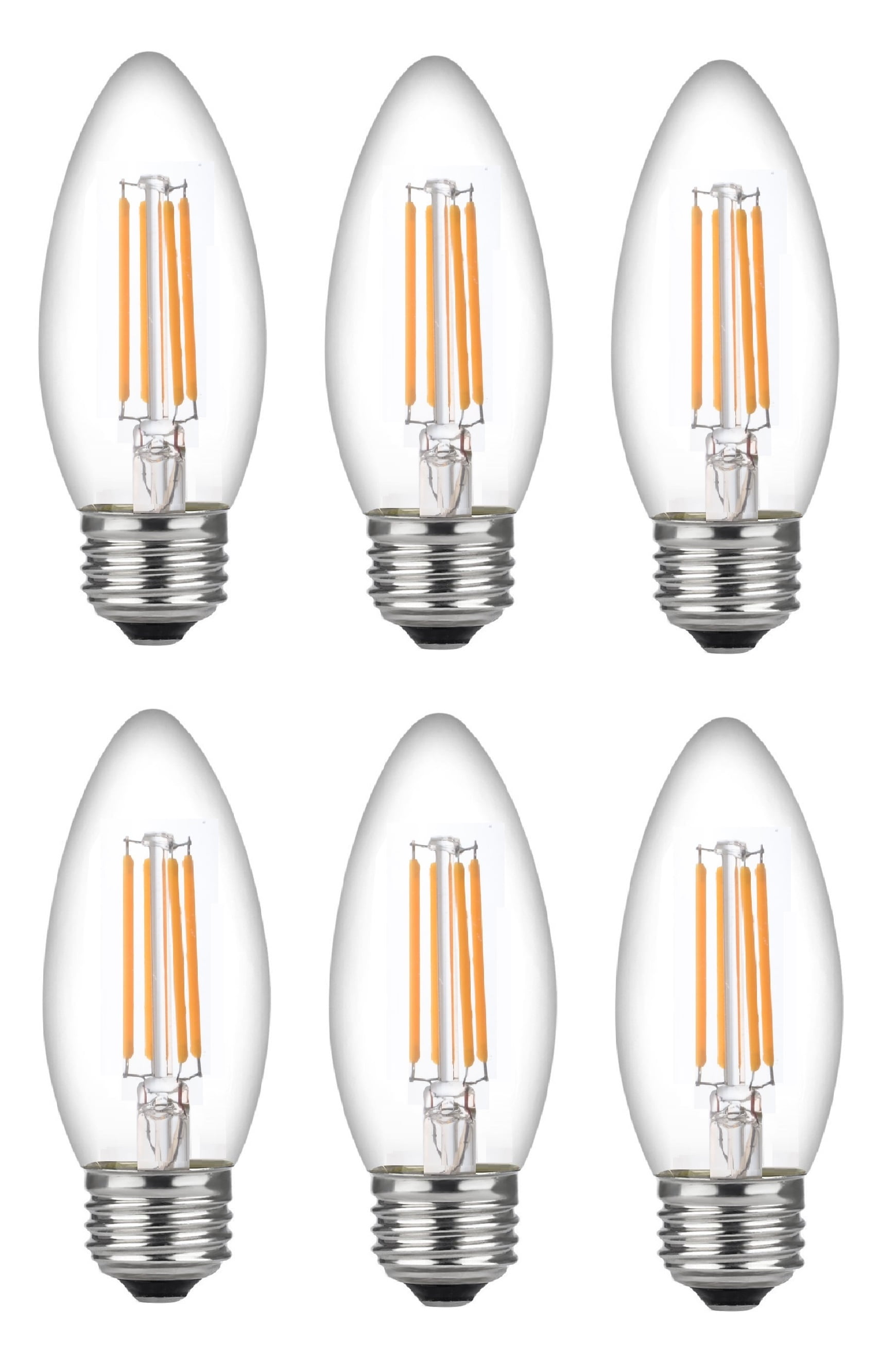 6 Pack Bioluz LED 60 Watt Candelabra Bulbs Medium Base, Candelabra Bulbs, Dimmable Filament Clear 60 Watt LED Bulbs (Uses only 4.5 watts), E26 Base C37 LED Filament Candle Bulbs