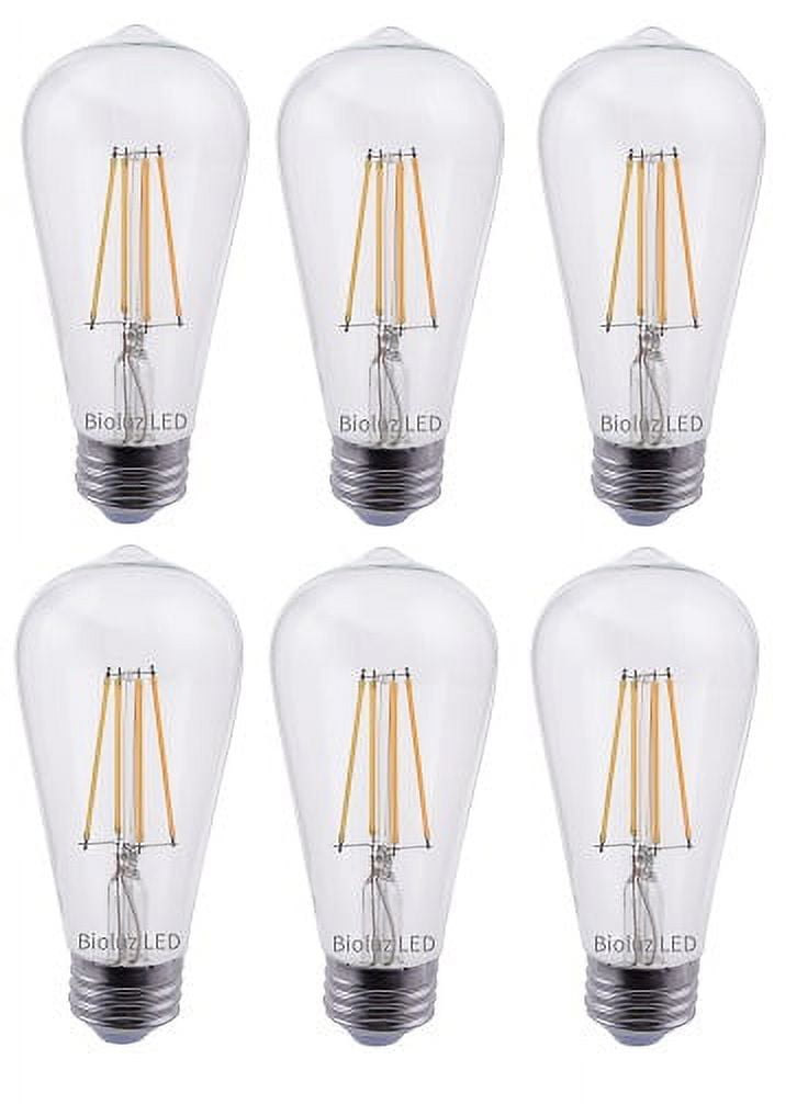 6 Pack Bioluz LED Pendent Light Bulbs, 60 Watt Replacement with Antique Vintage Design, Dimmable Filament ST64 Squirrel Cage E26 Base 2700K Warm White UL Listed