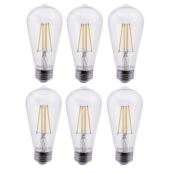 6 Pack Bioluz LED Pendent Light Bulbs, 60 Watt Replacement with Antique Vintage Design, Dimmable Filament ST64 Squirrel Cage E26 Base 2700K Warm White UL Listed