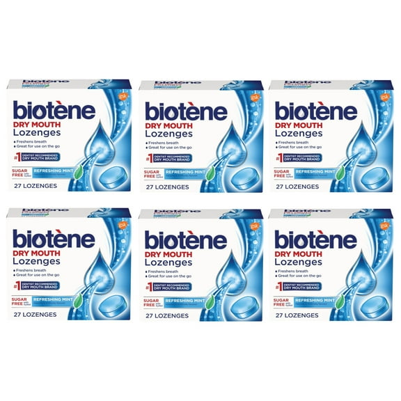 6 Pack Biotene Dry Mouth Lozenges for Fresh Breath, Refreshing Mint, 27 ct each