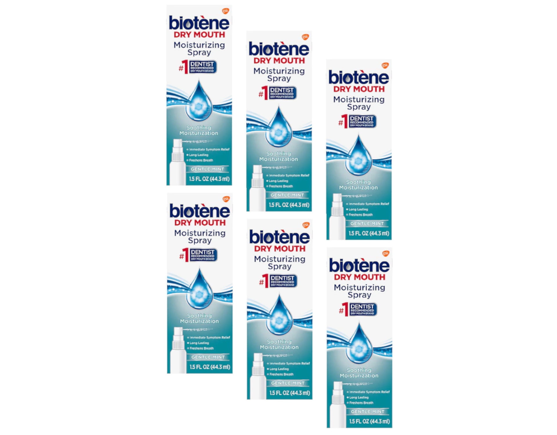 6 Pack Biotene Dry Mouth Moisturizing Mouth Spray 1.5 oz Each Mild Mint